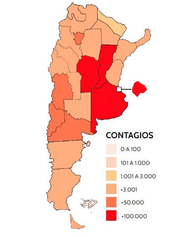 Contagios Covid mapa en Argentina